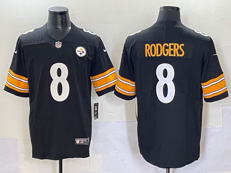 Men 2025 Pittsburgh Steelers 8 Rodgers Black white Nike Limited NFL Jersey style 1